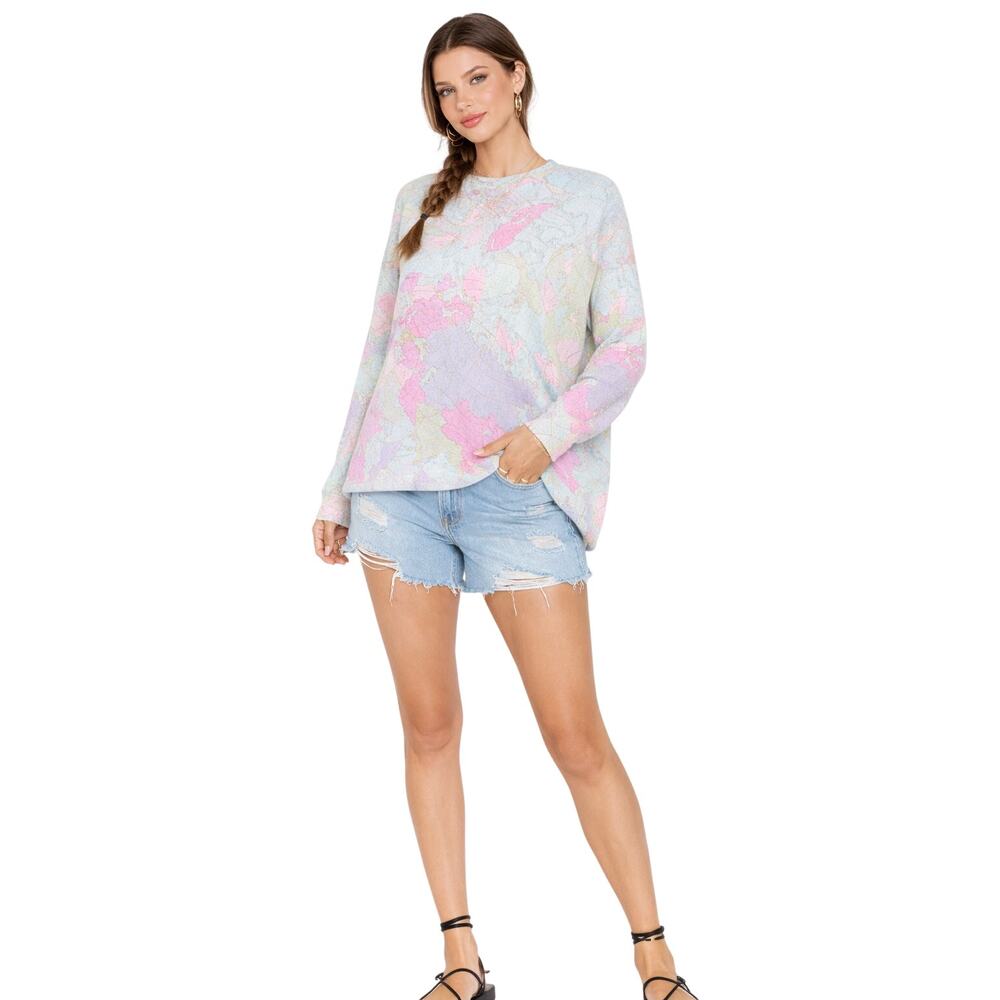 Show‎ Me Your Mumu Size S Bonfire Sweater World Tour Knit Pastel Globe Map FLAW